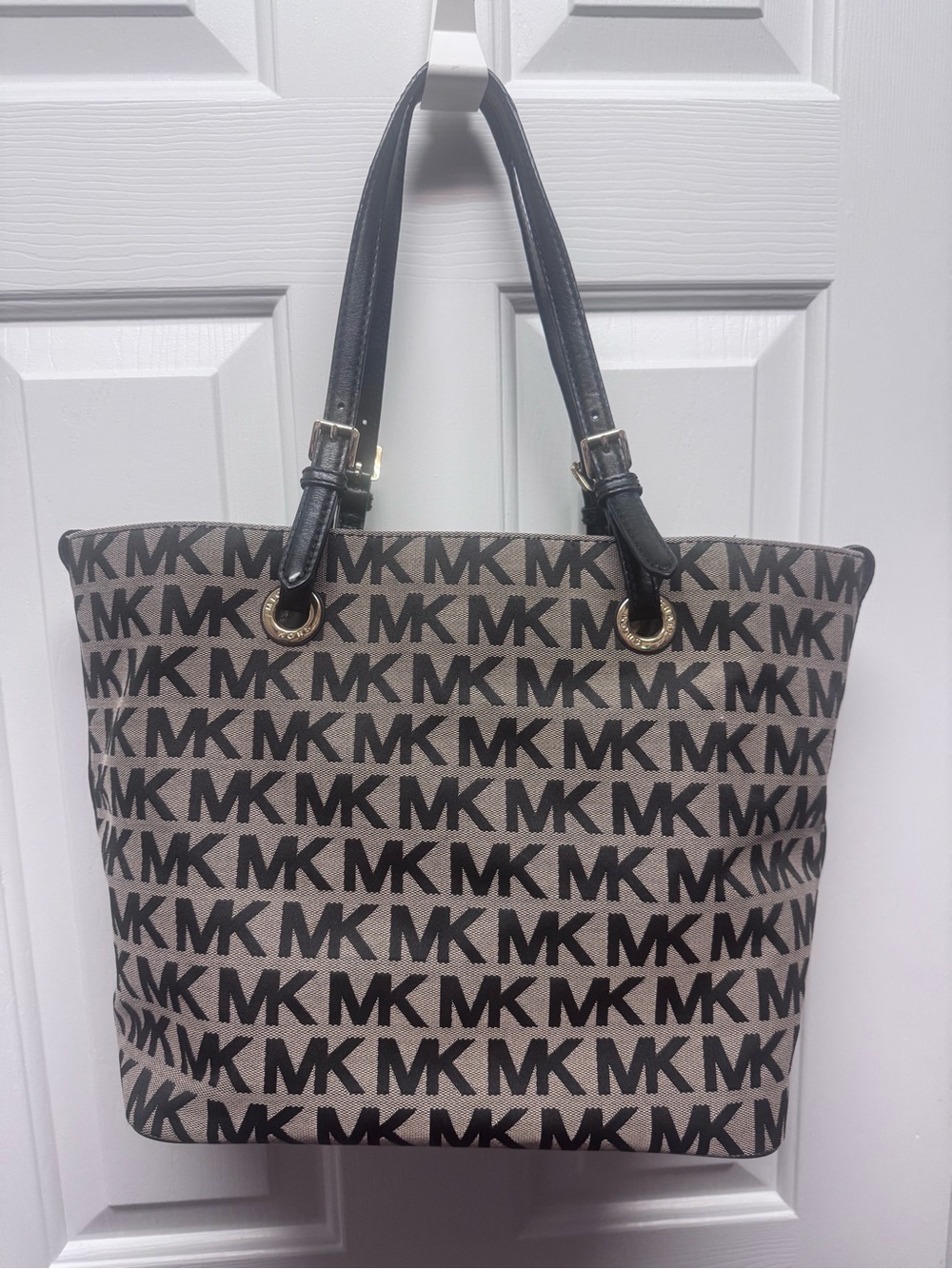 Michael Kors Brown and Black MK Logo Tote with Gold Hardware EUC purse handbag